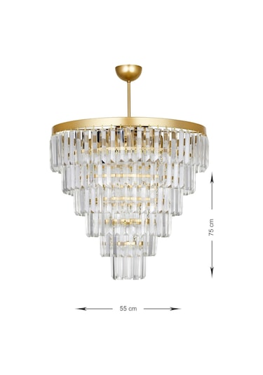 Linsa 55 Cm'lik Kristal Cam Taşlı Lüks Avize - Sarı Yaldız Sarı Yaldız