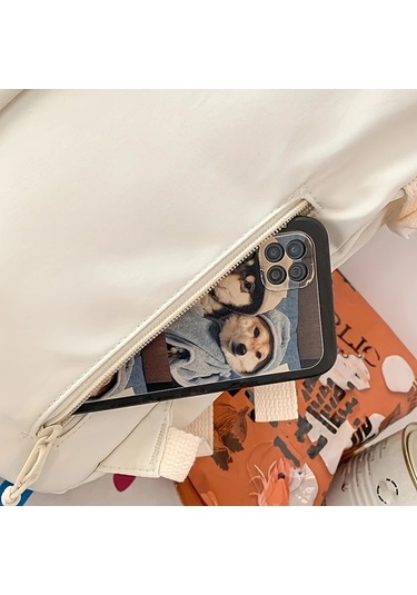 Honeybeeshop Yeşil Karikatür Ayı Tasarımlı Kadın Naylon Sırt Çantası Ayarlanabilir Askı Çoklu Cep Okul Seyahat Yeşil