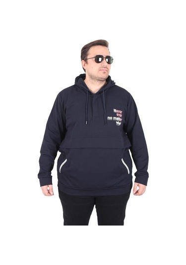 Starbattal Büyük Beden Kapüşonlu Sweat Double Face Never 25706 Lacıvert Lacivert