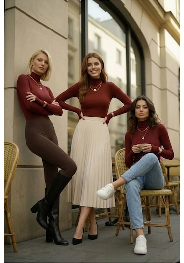 3 Lü Parmak Geçmeli Kadın Body Seti Bordo