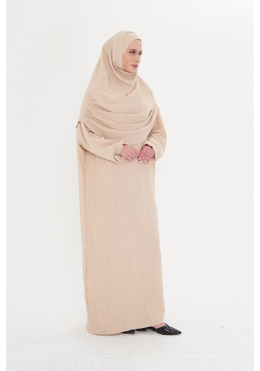 2 Parça Namaz Elbisesi Dokuma Kendinden Desenli 2502 12 Bej