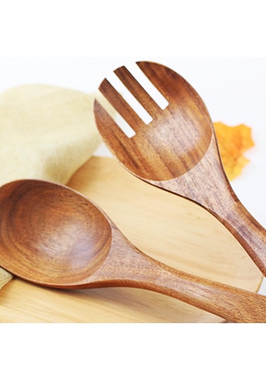 Suntek Salata Kaşığı Çatal Uzun Saplı Kolay Temiz Ahşap