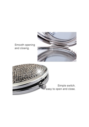 Sones Elmas İşlemeli Metal Çift Taraflı Katlanır Mini Taşınabilir Yuvarlak Küçük Makyaj Aynası Kırmızı