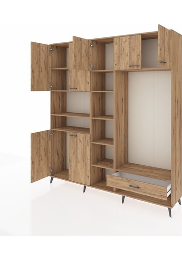 Hyperion Dolap 11 Raflı Tek Çekmeceli 7 Kapaklı 220x44x243 Çam-çam/çam Atlas Çam/atlas Çam