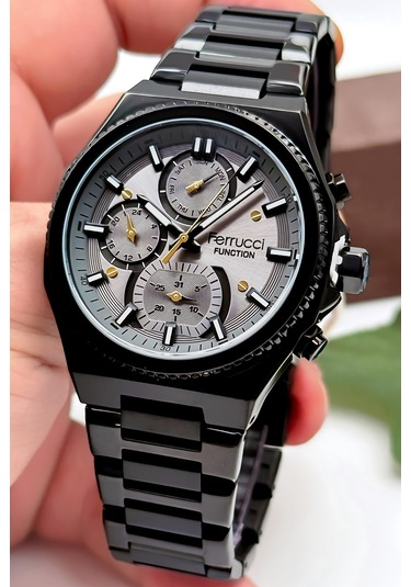 Ferrucci Function Erkek Kol Saati, Çelik Kordon & Özel Tasarım, 3atm Suya Dayanıklı Siyah Sdfer165 Siyah