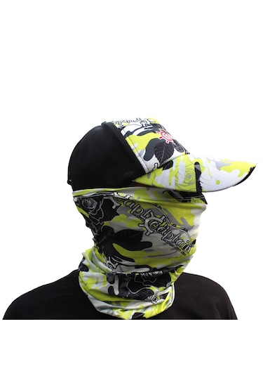 Captain Fisherman Style Set Şapka Eldiven Kolluk Buff Camo Green Çok Renkli