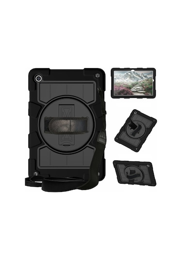 Samsung Uyumlu Galaxy Tab A9+ İçin Kickstand Kılıfı Dönen El Askısı Pc+tpu Omuz Askılı Tablet Kapağı