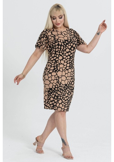 Kadın Siyah Vizon Taş Desenli Kelebek Kol Kuplu Büyük Beden Elbise-siyah Siyah