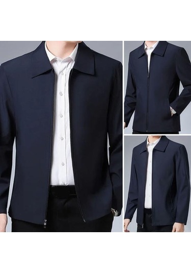 Düz Renk Orta Yaşlı Yaşlı Erkek Uzun Kollu Fermuar Kapatma Düz Resmi İş Rahat Yumuşak Haki