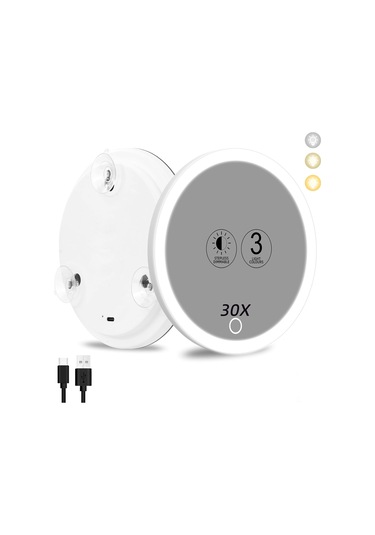 Aurora Hafif Zoom 360 Derece Dönen Braket Makyaj Aynası İle 6 İnçşarj Led Takviyebaşı Beyaz