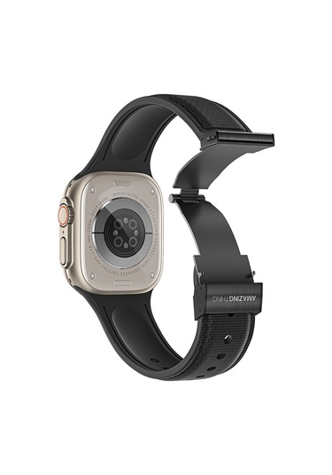 Watch 38mm Amazingthing Titan Swift Deri Dokulu Silikon Kordon Siyah