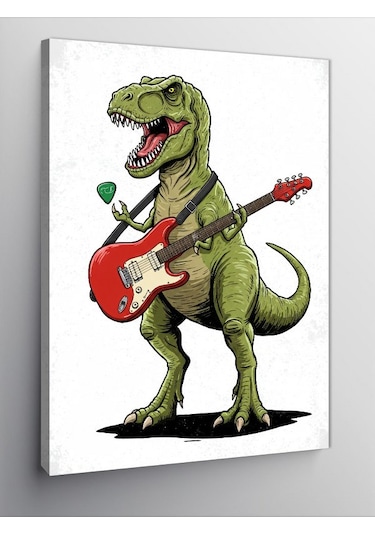 Kanvas Tablo Dinozor Ve Rock Gitar 70cmx100cm