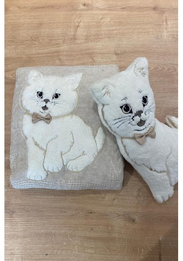 Oyuncak Hediyeli Bebek Triko Battaniye 90x90 Cm Bej Bej