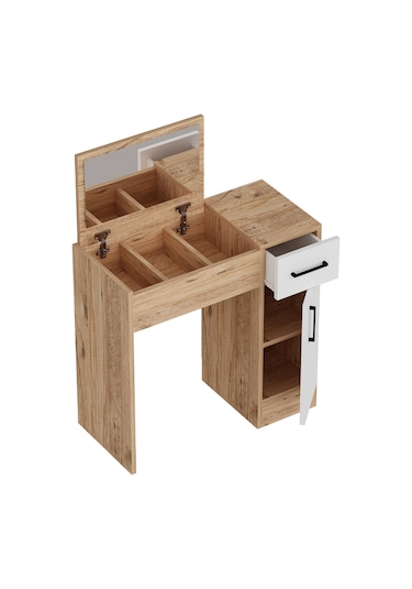 Arnetti İnci Aynalı Makyaj Masası Atlantik Çam Beyaz