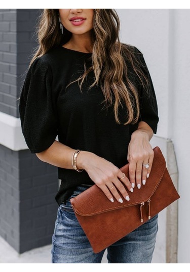 Gülsüm Aydın Kadın Kısa Kollu Pileli Balın Kol Bürümcük Bluz Siyah