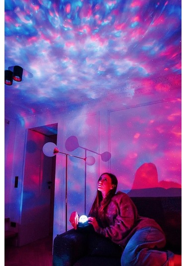 Bluetooth Hoparlörlü Lazer Işıklı Gece Lambası Uzaktan Kumandalı Projeksiyon Disko Lambası