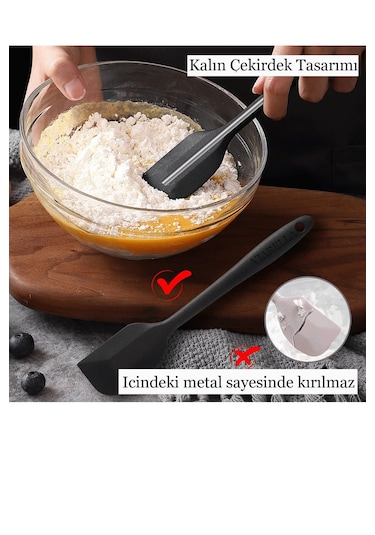 Silikon Spatula Seti Siyah Yanmaz Yapışmaz Çizmez 27cm