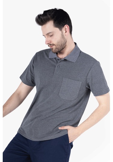 Polo Yaka T-shirt %100 Pamuk Cepli Antrasit Melanj