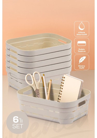 Vienev 6'lı 2,8 Litre Delikli Saklama Kutusu Bej Bej