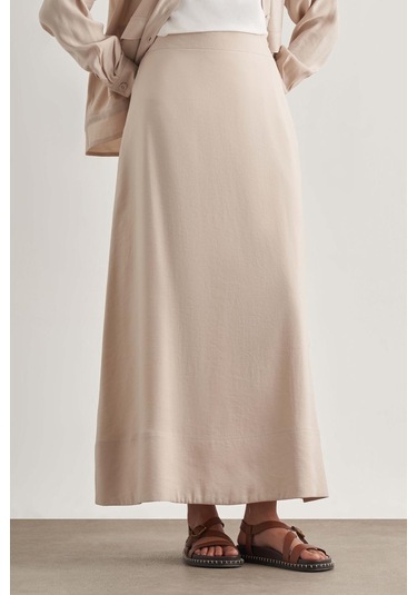 Mizalle Modal Karışımlı Taş Rengi Maksi Evaze Etek Taş