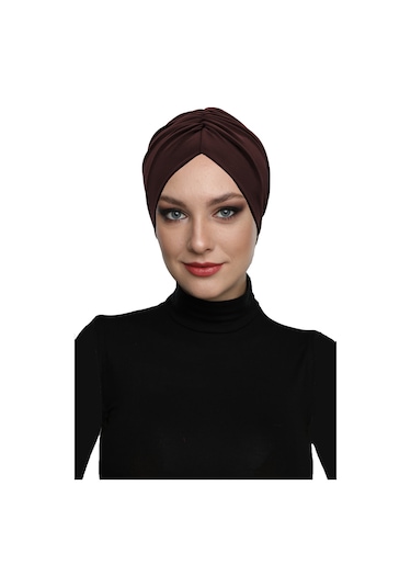 Büzme Çift Taraflı Kahverengi Hazır Türban Tesettür Havuz Bonesi Kahverengi