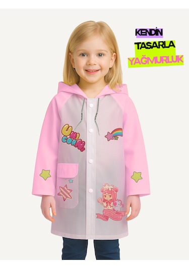 Casabony Pembe Kendin Tasarla Kız Çocuk Yağmurluk Pembe