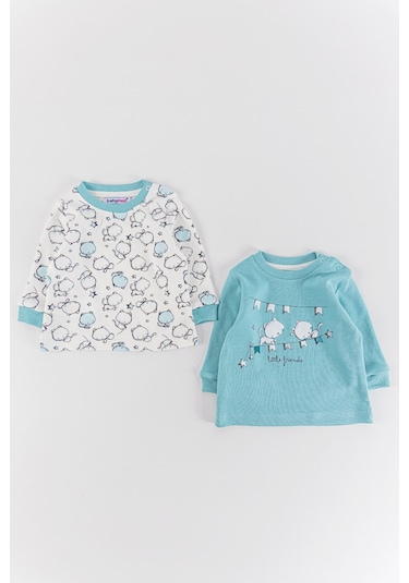 Kedi Figürlü 2'li Kız/erkek Bebek Body Sweat Takımı 001