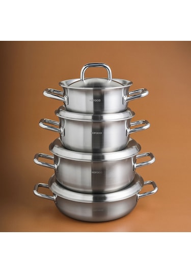 Karaca Power Steel 316+ 3ply Spirit İndüksiyon Tabanlı 8 Parça Çelik Tencere Seti Gümüş