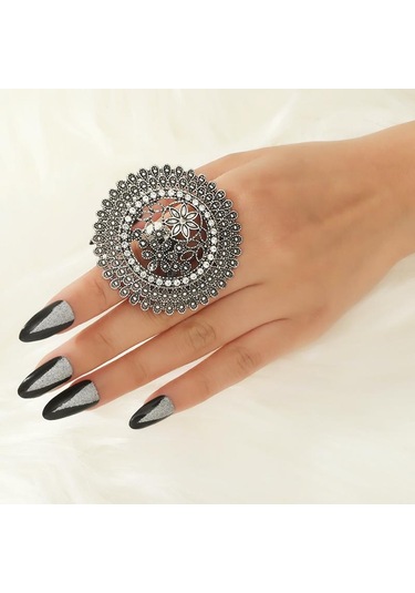 Altın Büyük Altın Rengi Kadın Midi Yüzük İşlemeli Çiçek Desenli Retro Parti Altın