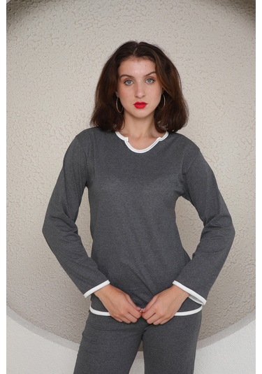 Fames Pijama Yazlik Penye Kadin Pijama Takim Antrasit