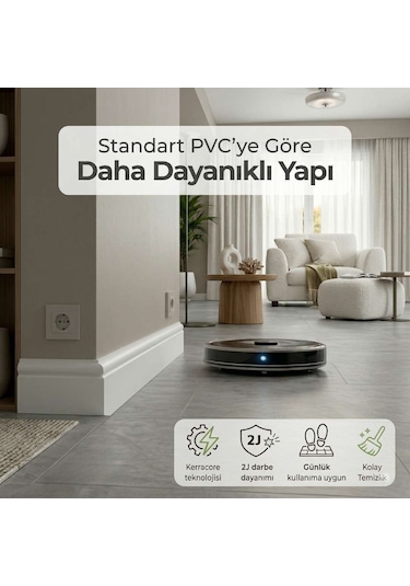 Espumo Kompozit Süpürgelik 8 cm Beyaz | Suya Dayanıklı Parke Duvar Süpürgelik 2,40 m ESP301