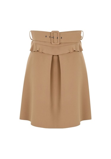 Kadın Yüksek Bel Pileli Etek Frn4050 CAMEL