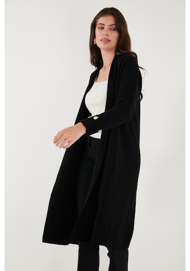 Lela % 100 Akrilik Triko Örme Uzun Bayan Hırka 4615212 Siyah