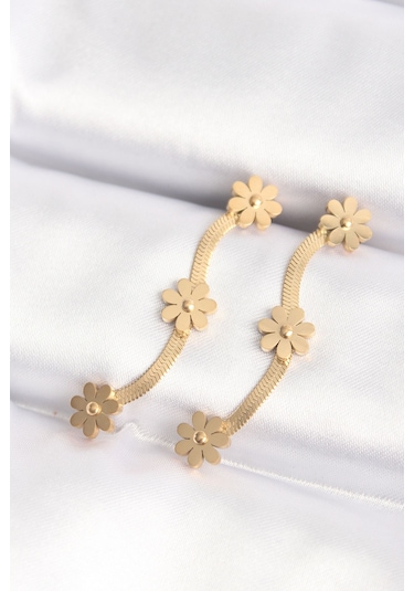 316l Çelik Gold Renk İtalyan Zincir Papatya Küpe - Tj-bkp8801 Çok Renkli