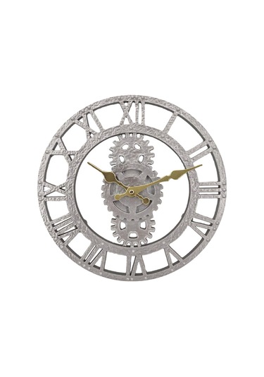 Homyl 12 Inç Dekoratif Kuvars Yuvarlak Saatler Dış Duvar Saati Gümüş