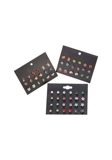 Chavin Çocuk Genç 30 Çift Mineli Figür Küpe Seti es93 Çok Renkli