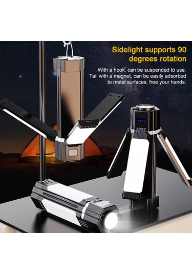 Ranyeek Led Çok Fonksiyonlu El Feneri, Cob Yanal Işık, 5 Aydınlatma Modu, 3000mah Powerbank, Siyah, Kamp/hiking İçin Dayanıklı Abs Siyah