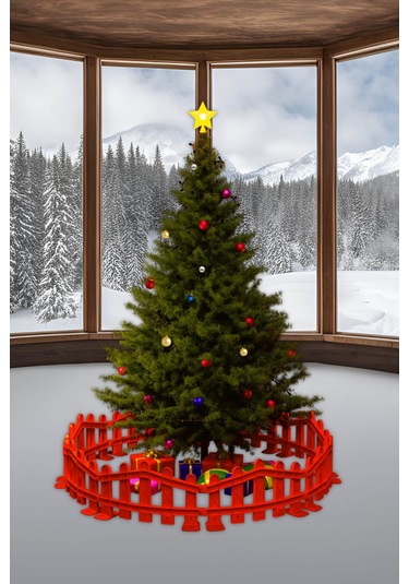 Plastik Yılbaşı Ağacı Çiti (Y: 32 CM G: 55 CM) 8 Adet Sert Zemin Ayaklı - Kırmızı