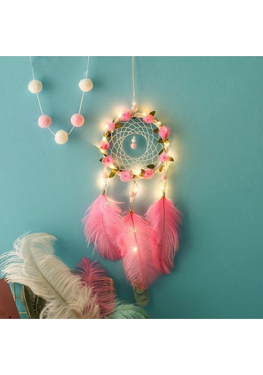 Buffer® El Yapımı Kuş Tüyü Ve Led Işıklı Dekoratif Asma Düş Rüya (551908661)