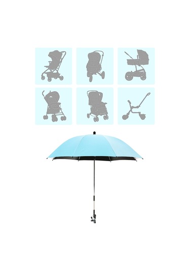 Suntek Bebek Arabası Şemsiyesi Kelepçeli Seyahat Yaz Açık Mavi Mavi