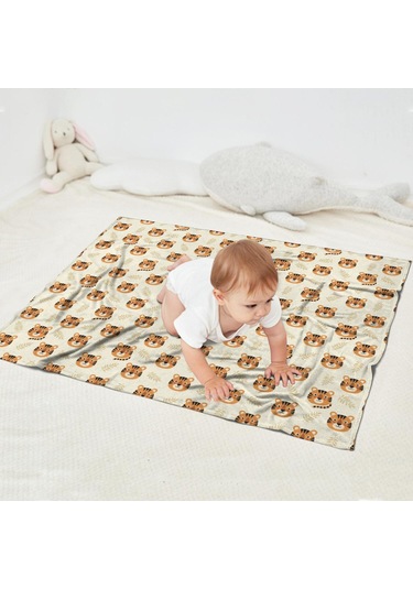 Kaplan Desenli 40x30 İnç Bebek Polar Battaniyesi, Yumuşak, Kalın, Dört Mevsim-a3 Tiger Floral Head