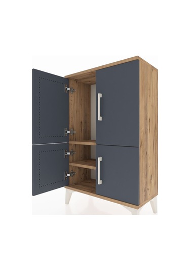 Arges Komodin 2 Raflı 4 Kapaklı 60x30x96 Çam-antrasit Atlas Çam