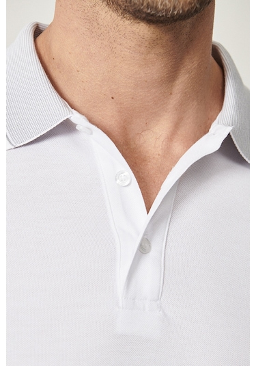 Ac&Co / Altınyıldız Classics 4A4820200047BYZXL Düğmeli Polo Yaka Cepsiz Slim Fit Erkek Tişört - Beyaz