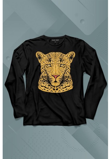 Leopard Face Çıta Lepoar Yüzü Lion Head Uzun Kollu Tişört Baskılı Çocuk T-shirt 001