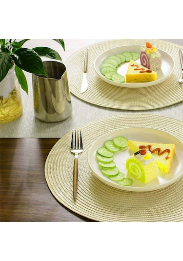 Xiaaokeji Yuvarlak Örgülü Amerikan Servis Takımı 6'lı Masa Örtüsü 15 İnç Bej Bej