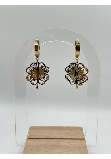 Arnes Jewelry Çelik Yonca Tuğralı Küpe Ar144nes Gold