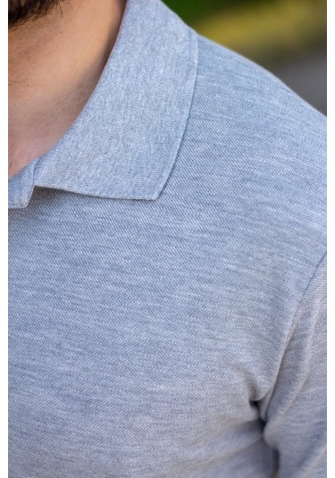 Erkek Gri Melanj Rahat %100 Pamuk Ribana Kol Polo Yaka T-shirt 24eplypope 001