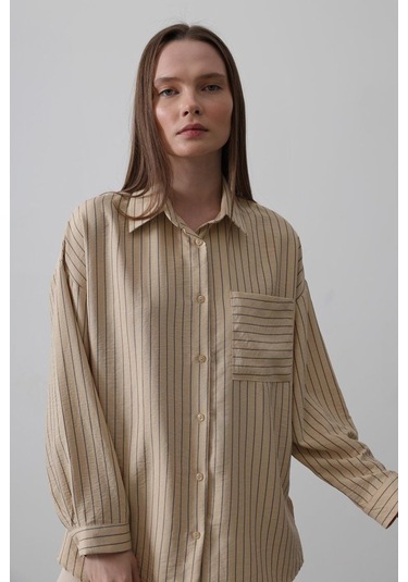 Çizgili Tek Cep Gömlek - Taş Karışık