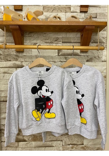 Aysbebe Mickey Baskılı Kız Çocuk Sweatshirt Açık Gri AY-M7S10084-88467