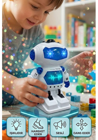 Işıklı Müzikli Sesli Dans Eden Hareket Eden Akıllı 26,5cm İnteraktif Eğitici Oyuncak Robot
